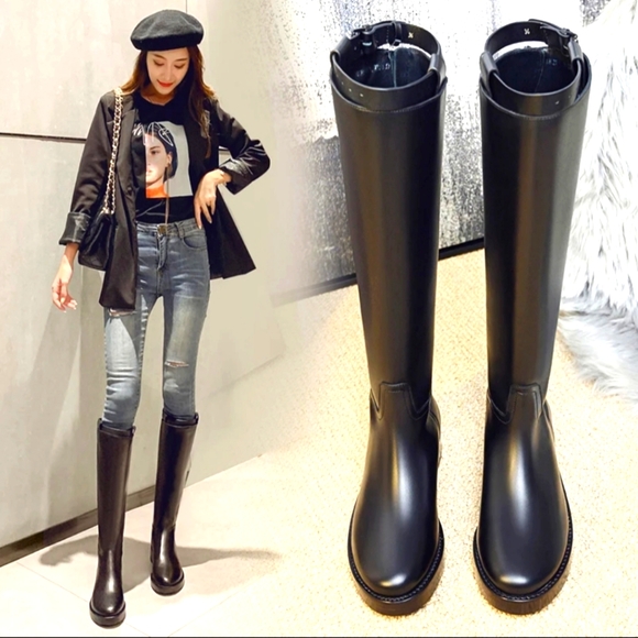 Black Genuine Leather Imported Riding Boots - Picture 3 of 9